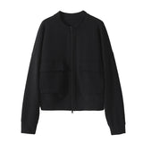 Round Neck Double Flap Pocket Long Sleeve Blouson-2 Colors Available
