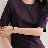 Elegant Commuter Crew Neck Solid Cashmere T-Shirt