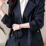 Suit Collar Plain Badge Decorated Trench Coat with Lining