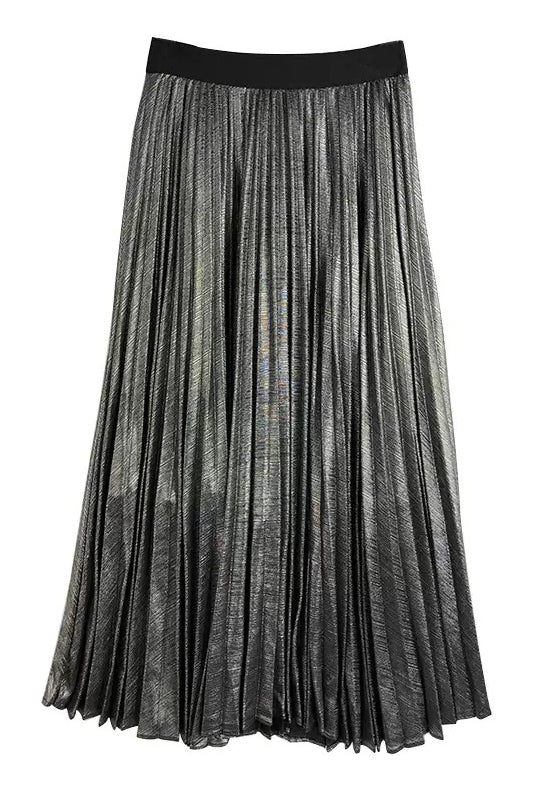 Aラインシンプルロングプリーツスカート　裏地付　2色入 - liwisi