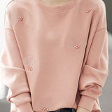 Plain Ginkgo Leaf Embroidered Beaded Sweatshirt - 2 Colors Available