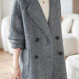 Elegant Lapel Herringbone Mid-Length Wool Coat