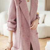 Elegant Lapel Herringbone Mid-Length Wool Coat
