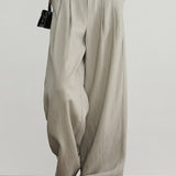 Elegant Commuter Draped Pleated Wide Leg Pants