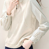 Elegant Fake Two‑Piece Striped Spliced Lace‑Trimmed Knit Top