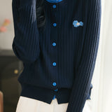 Elegant Commuter Crew Neck Ribbed Fake Two‑Piece Knit Cardigan