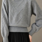 Elegant Commuter Crew Neck Beaded Long Sleeve Knit Top
