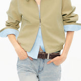 Casual Solid Color Zip‑Up Fake‑Two‑Piece Stripe Jacket