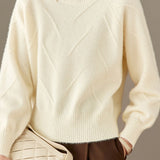 Elegant Commuter Crew Neck Beaded Long Sleeve Knit Top