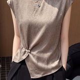 Elegant Pearl Pin-tuck Asymmetric Crinkled Blouse