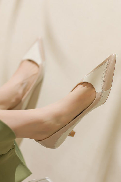 Elegant Office Pointed Color-Block High Heels - liwisi