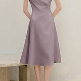 Elegant Commuter Off-The-Shoulder Capped Sleeve Waist-Cinched Dress