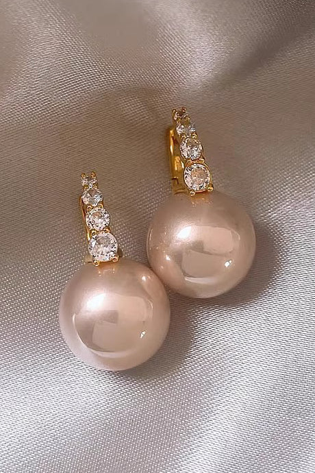 Light luxury copper micro inlaid zircon pearl earrings - liwisi