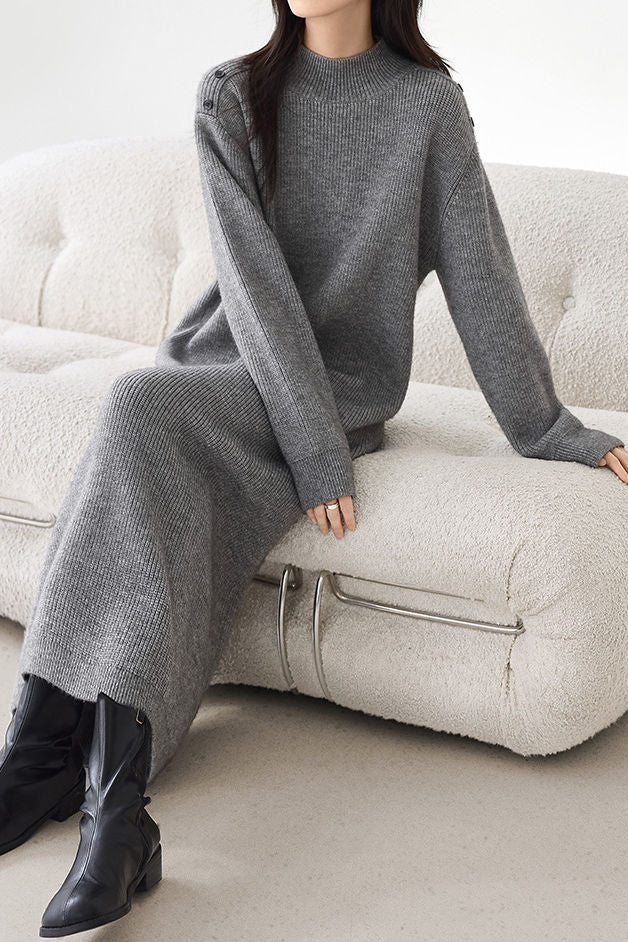 Casual Lazy Solid-Color Knitted Dress - liwisi