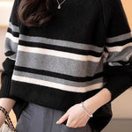 Casual Color-Block Striped Knitted Pullover Sweater - liwisi