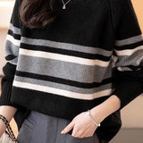 Casual Color-Block Striped Knitted Pullover Sweater - liwisi