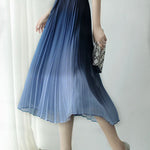Key Neck Ombre Pleated Dress with Lining - 3 Colors Available - liwisi