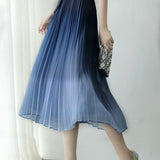 Key Neck Ombre Pleated Dress with Lining - 3 Colors Available - liwisi