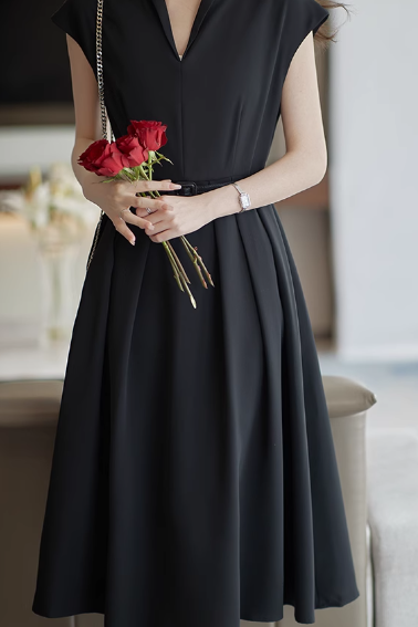 Skipper Collar Buckle Belted Flare Dress with Lining - 2 Colors Available - liwisi