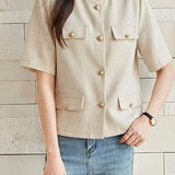 Elegant Commuter Crew Neck Single-breasted Short Sleeve Blazer Jacket
