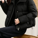 Gentle Elegant Lamb Fur Collar Zipper Long Sleeve Cotton Coat