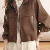 Elegant Commuter Small Stand Collar Zipper Long‑Sleeve Jacket