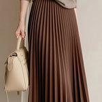 Early autumn woolen pleated midi skirt - liwisi