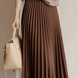 Early autumn woolen pleated midi skirt - liwisi
