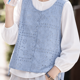 Pastoral Vintage Floral Hollow Embroidery Fake Two-Piece Top