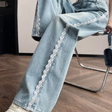 Lace patchwork wide-leg jeans