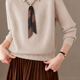 Elegant Pearl Lapel Raglan Sleeve Knit Sweater