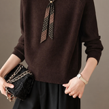 Elegant Pearl Lapel Raglan Sleeve Knit Sweater
