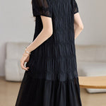 Elegant Textured Short Sleeve High Waist Dress - liwisi