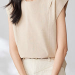 Round neck pullover shirt with small flutter sleeves - liwisi