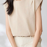 Round neck pullover shirt with small flutter sleeves - liwisi
