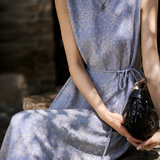 Elegant Commuter Floral Jacquard Sleeveless Tie Satin Dress