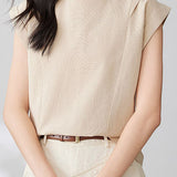 Round neck pullover shirt with small flutter sleeves - liwisi