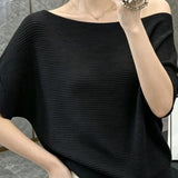 Off-Shoulder Batwing Short-Sleeve Knit Top