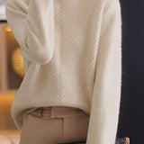 Half-High Neck Diagonal Ribbed Knit Top