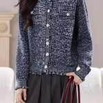 Casual Slub Yarn Frayed-Edge Knitted Cardigan - liwisi
