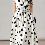 Polka Dot V-Neck Tied Dress - liwisi