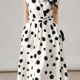 Polka Dot V-Neck Tied Dress - liwisi
