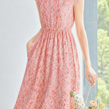 Gentle Vacation Crew Neck Short Sleeve Floral Tea-length Dress