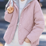 Casual Round Neck Diamond Quilted Detachable Hood Cotton Coat