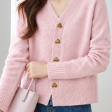 Gentle Elegant V‑Neck Heart Button Long Sleeve Knit Cardigan