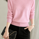 Elegant Off-Shoulder Ribbed Batwing Sleeve Knit Top
