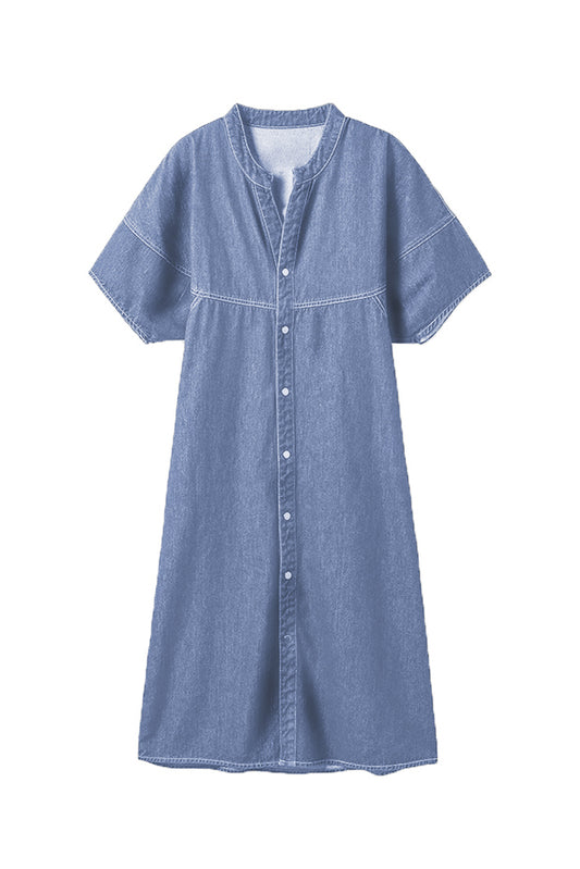 スキッパーカラーデニムロングシフトワンピース　2色入 - liwisi