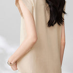 Round neck pullover shirt with small flutter sleeves - liwisi