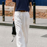 Elegant Commuter Contrast Trim Small V-Neck Two-Button T-Shirt