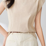 Round neck pullover shirt with small flutter sleeves - liwisi